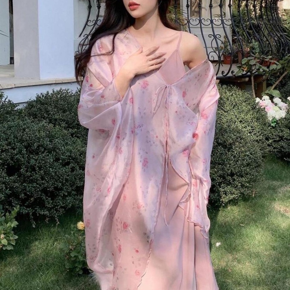 Floral Cardigan and Slip Dress Sleeping Set